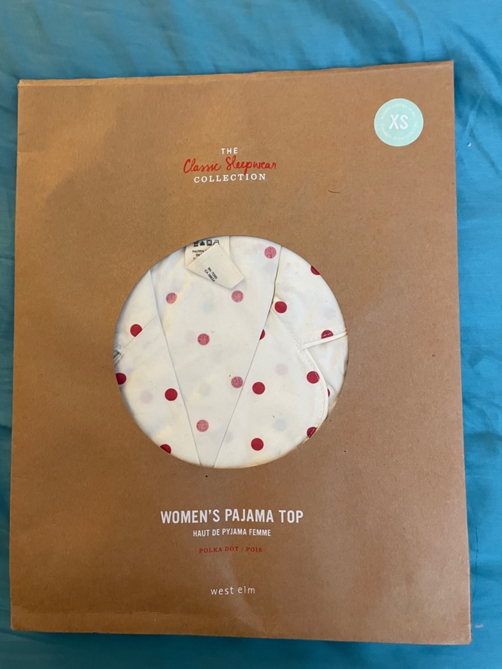 NEW West Elm Women red Polka Dot Cotton Pajama Top - XS
